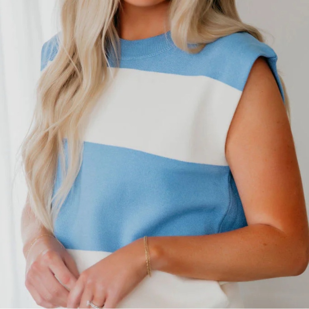 Blue and White Striped Sleeveless Top